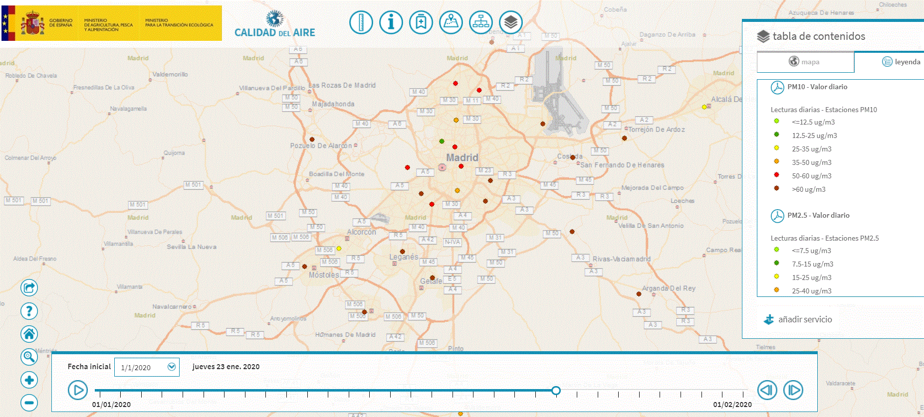 Mapa calidad aire Madrid